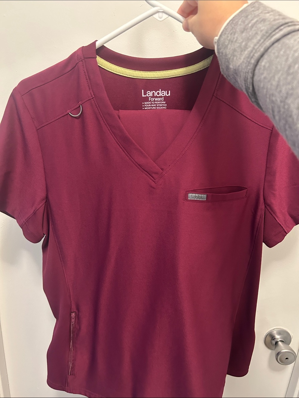 Landau Forward Short Sleeve Scrub Top and Pants in Berry Size Medium